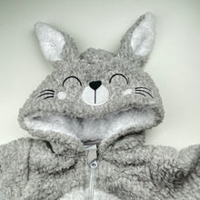 Load image into Gallery viewer, Unisex Baby Berry, soft fleece zip-up hooded romper, GUC, size 1,  