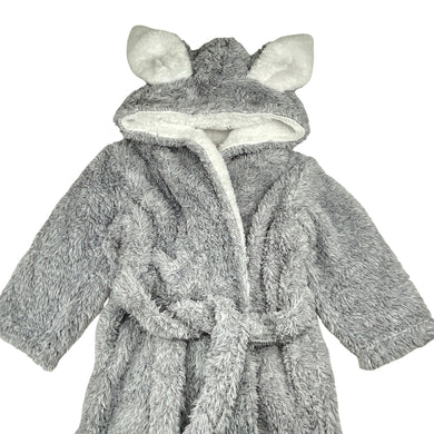 Unisex grey, soft fleece dressing gown / bath robe, no size, shoulder-cuff: 30cm, EUC, size 3,  