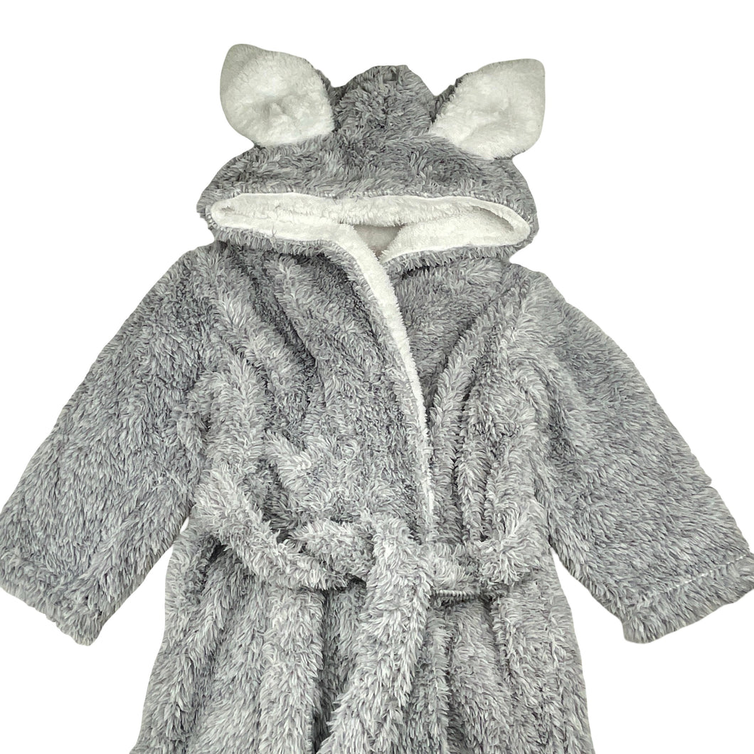 Unisex grey, soft fleece dressing gown / bath robe, no size, shoulder-cuff: 30cm, EUC, size 3,  