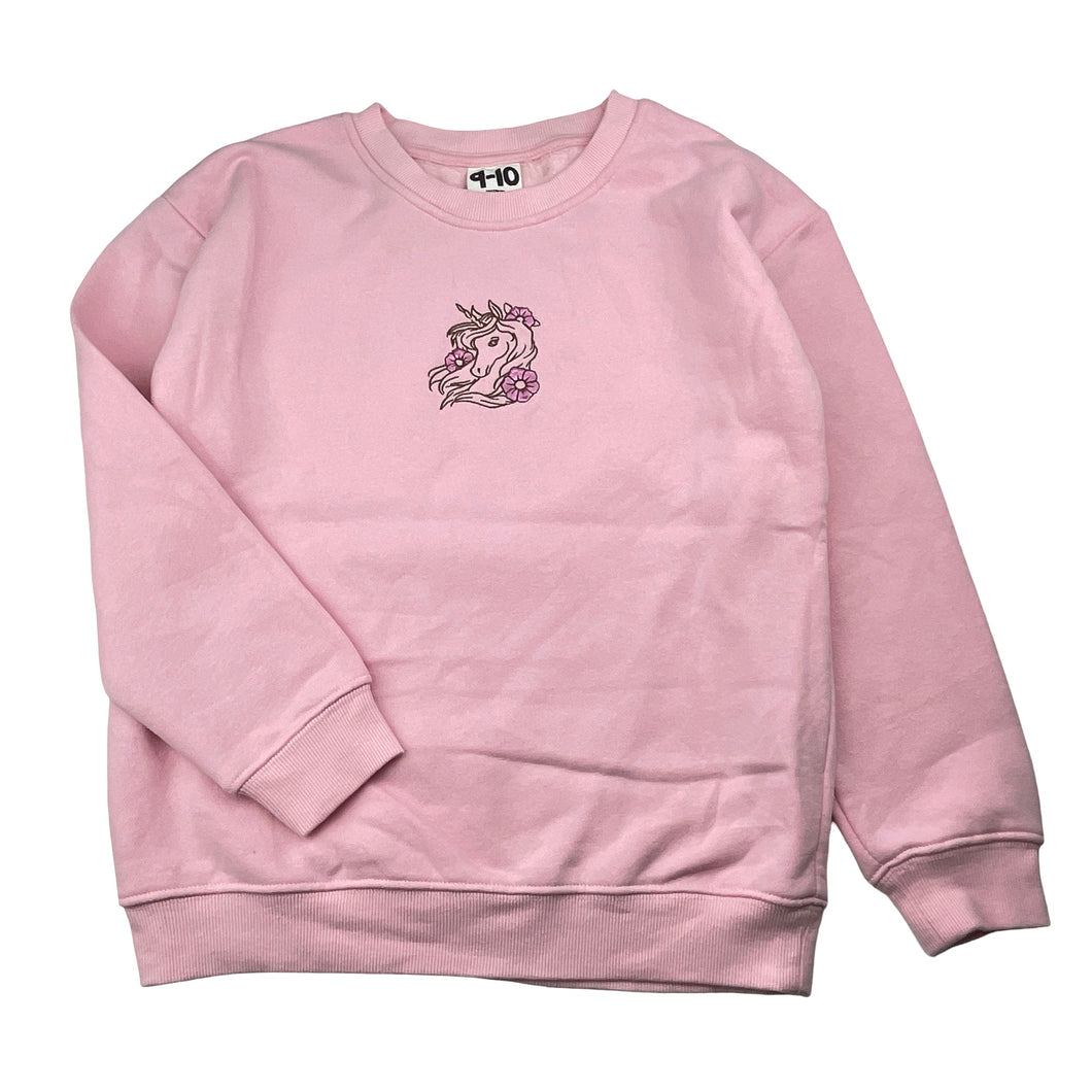 Girls Cotton On, fleece-lined sweater / jumper, unicorn (light mark on back), FUC, size 9-10,  