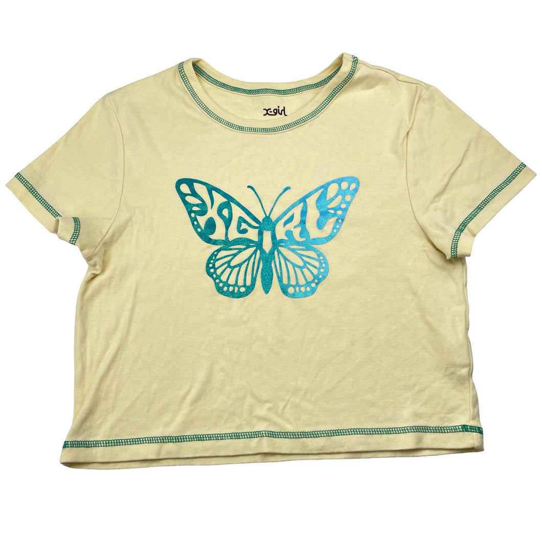 Girls X-girl, cropped cotton tee / top, butterfly, EUC, size 14,  