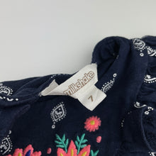 Load image into Gallery viewer, Girls Milkshake, embroidered navy cotton dress, FUC, size 7, L: 64cm