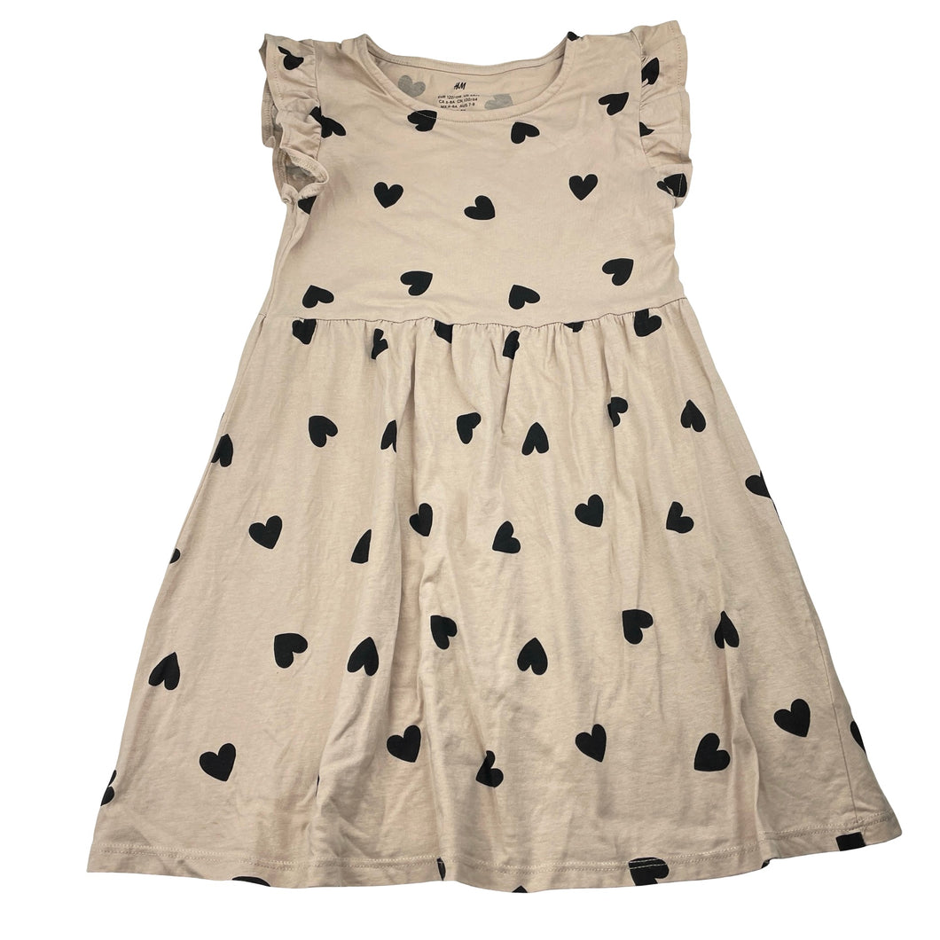 Girls H&M, cotton casual dress, hearts, EUC, size 7-8, L: 62cm