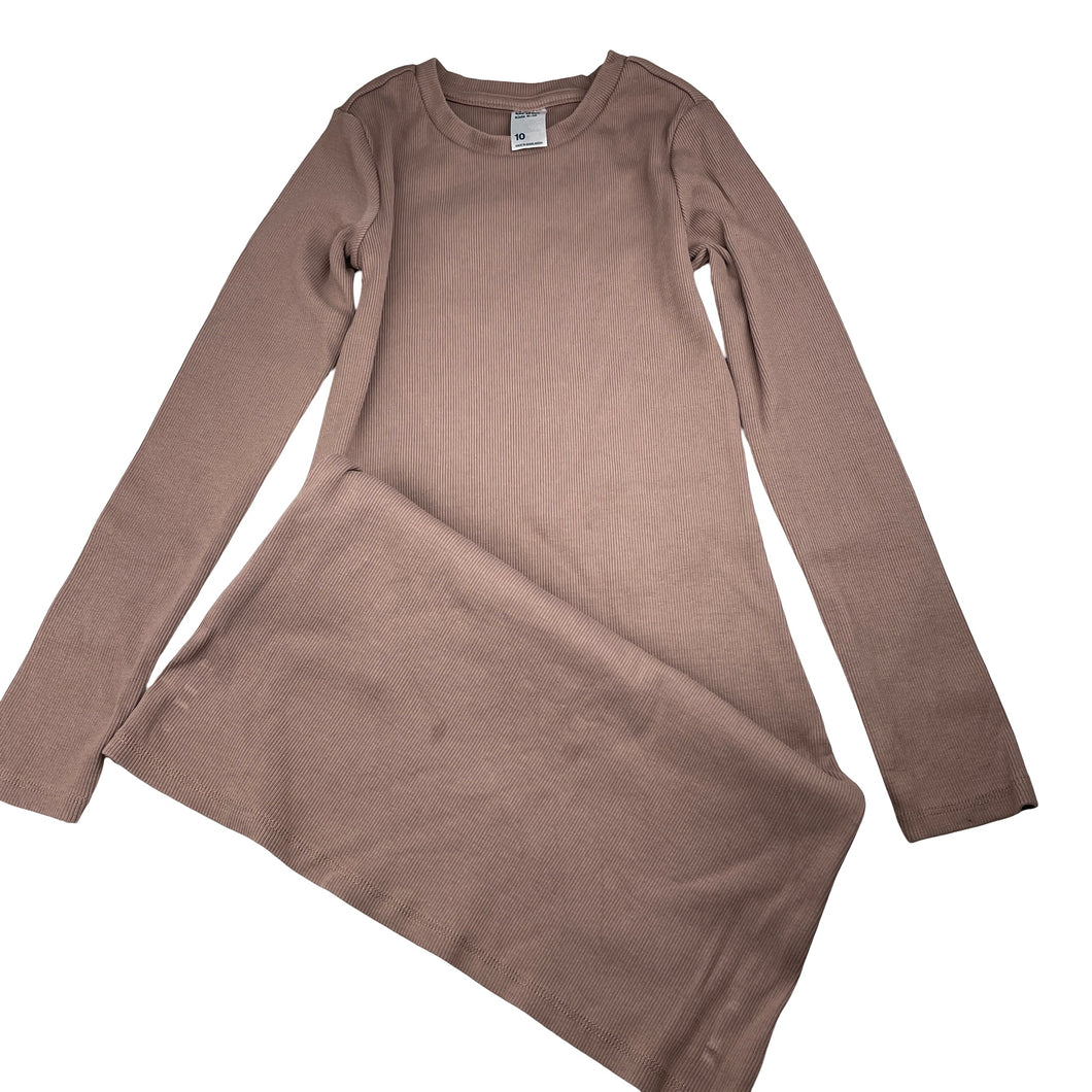 Girls Anko, ribbed stretchy long sleeve dress, FUC, size 10, L: 71cm
