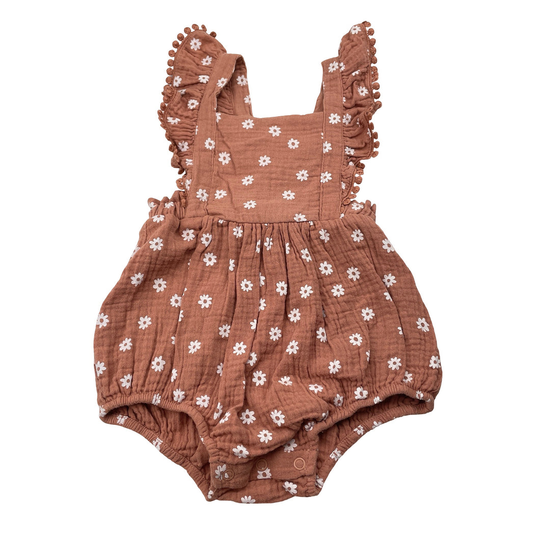 Girls Dymples, floral crinkle cotton romper, GUC, size 0,  