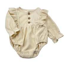 Load image into Gallery viewer, Girls cream, corduroy ruffle romper, GUC, size 00,  