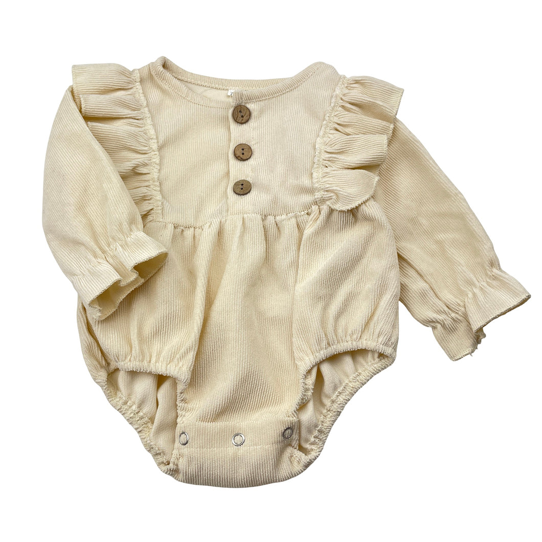 Girls cream, corduroy ruffle romper, GUC, size 00,  