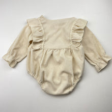 Load image into Gallery viewer, Girls cream, corduroy ruffle romper, GUC, size 00,  
