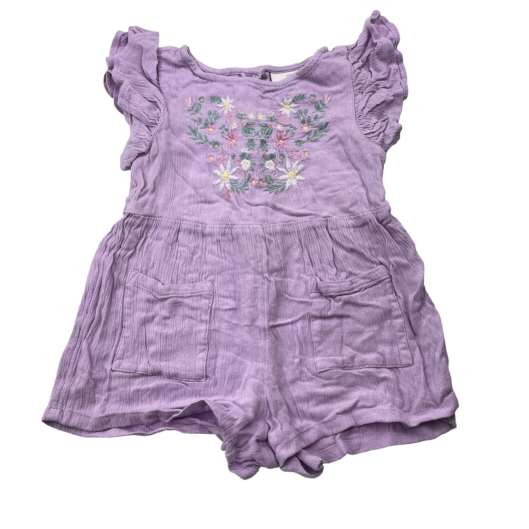 Girls Mango, embroidered lightweight viscose romper, GUC, size 1,  