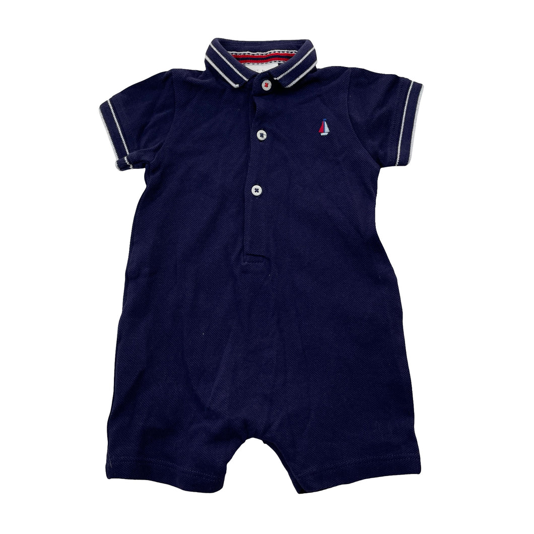Boys Next, navy cotton polo romper, EUC, size 0000,  