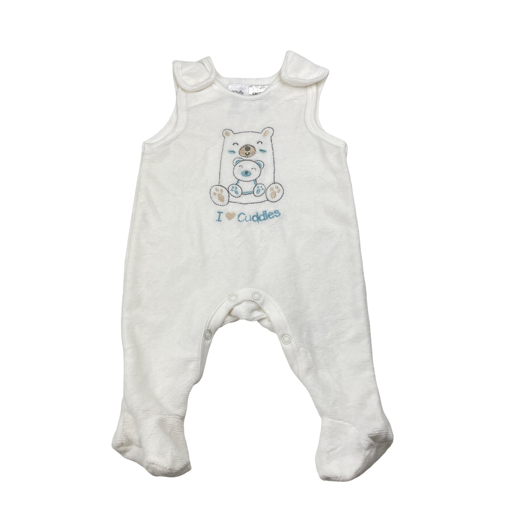 Unisex Ollie's Place, soft velour overalls / romper, EUC, size 00000,  