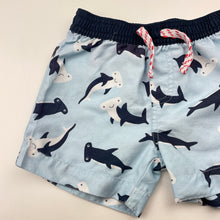 Load image into Gallery viewer, Boys lightweight, board shorts, elasticated, sharks, GUC, size 0,  