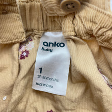 Load image into Gallery viewer, Girls Anko, embroidered corduroy cotton overalls dress, EUC, size 1, L: 38cm