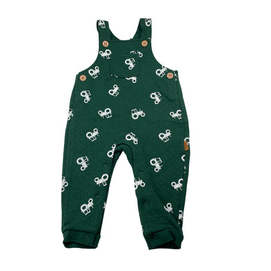 Boys Sprout, lightly quilted overalls, tractors, EUC, size 00,  