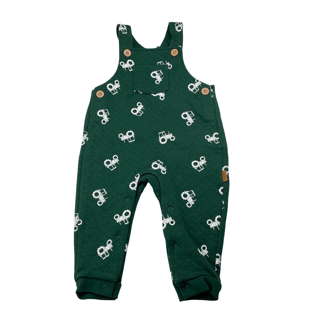 Boys Sprout, lightly quilted overalls, tractors, EUC, size 00,  