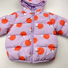 Load image into Gallery viewer, Girls Seed, hooded puffer jacket / coat, apples, NEW, size 00,  