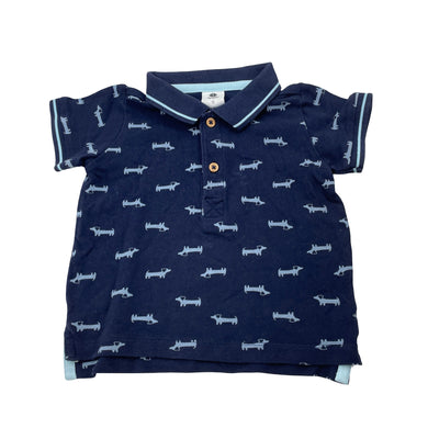 Boys Dymples, navy cotton polo shirt top, dogs, EUC, size 0,  