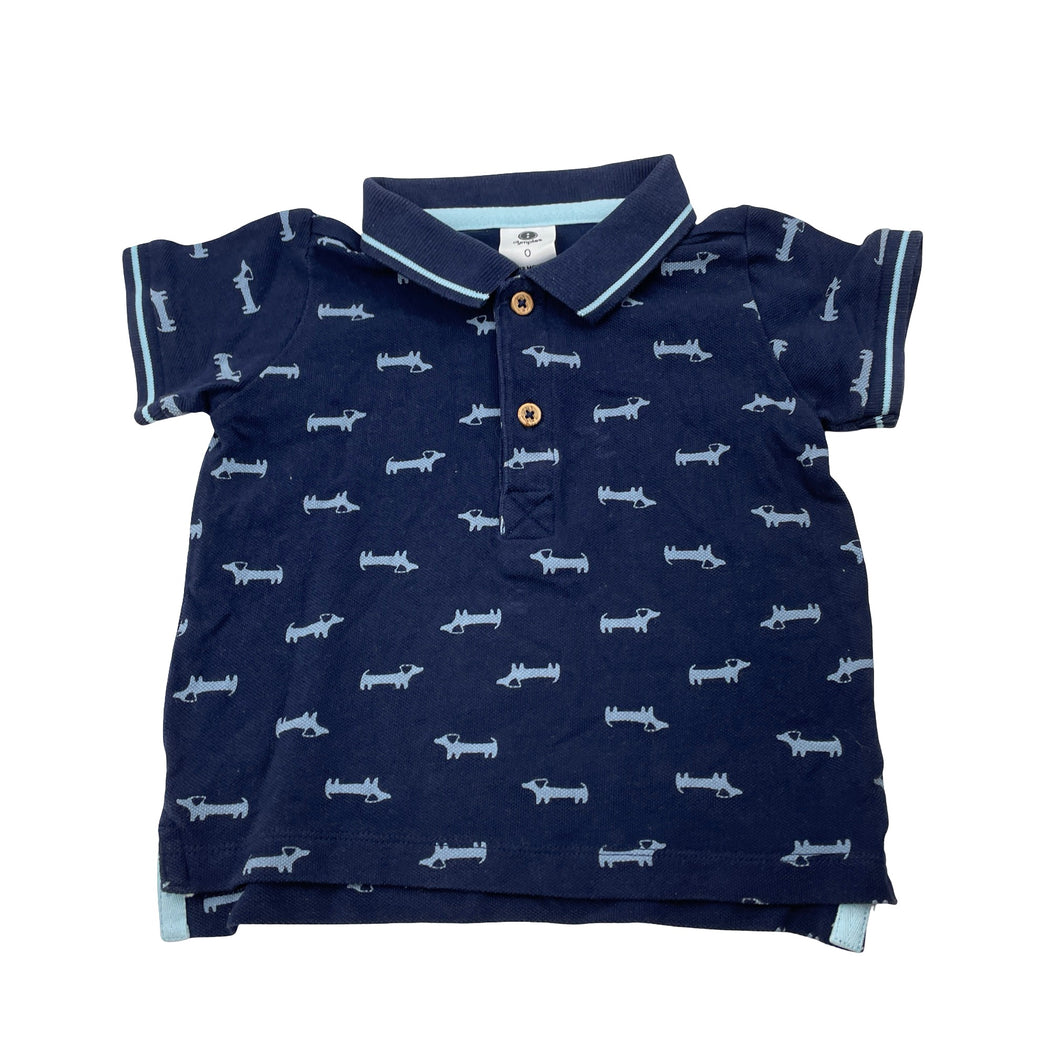 Boys Dymples, navy cotton polo shirt top, dogs, EUC, size 0,  