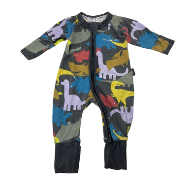 Boys BONDS, zip Wondersuit / zippy / romper, dinosaurs (wash fade), FUC, size 0000,  
