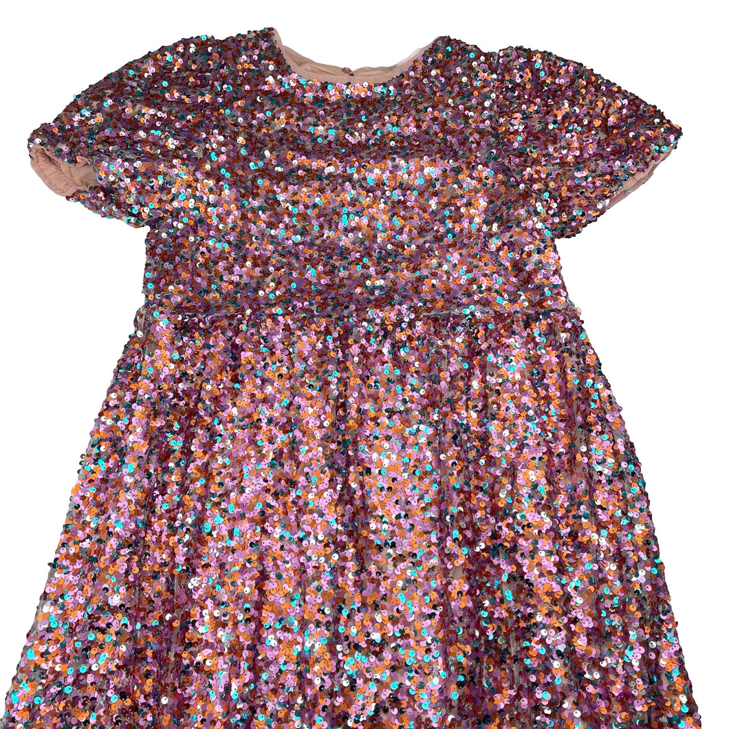 Girls Zara, cotton lined sequin party dress, EUC, size 13-14, L: 76cm