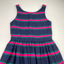 Load image into Gallery viewer, Girls POLO RALPH LAUREN, lined navy, pink &amp; green stripe cotton dress, EUC, size 14, L: 80cm