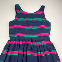 Load image into Gallery viewer, Girls POLO RALPH LAUREN, lined navy, pink &amp; green stripe cotton dress, EUC, size 14, L: 80cm