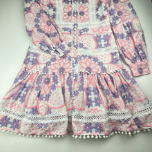 Load image into Gallery viewer, Girls MARLO, lined embroidered cotton&amp; lace long sleeve dress, EUC, size 15-16, L: 83cm