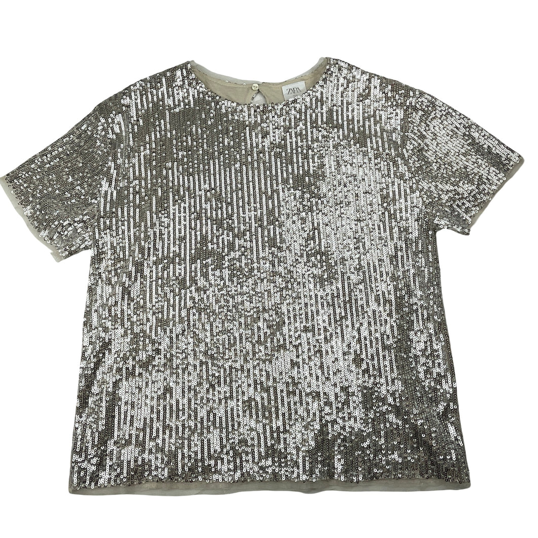 Girls Zara, cotton-lined silver sequin party top, GUC, size 13-14,  