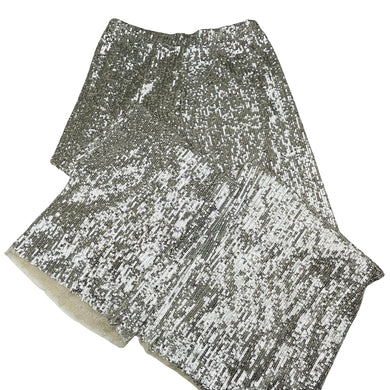 Girls Zara, cotton-lined silver sequin pants, elasticated, inside leg: 55cm, GUC, size 13-14,  