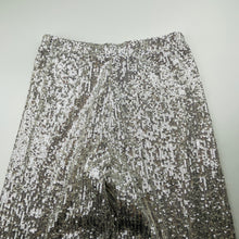Load image into Gallery viewer, Girls Zara, cotton-lined silver sequin pants, elasticated, inside leg: 55cm, GUC, size 13-14,  