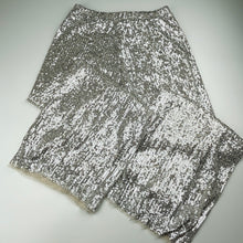 Load image into Gallery viewer, Girls Zara, cotton-lined silver sequin pants, elasticated, inside leg: 55cm, GUC, size 13-14,  