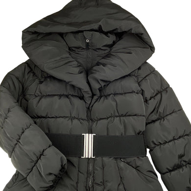 Girls RICHIE HOUSE, black hooded puffer jacket / coat, L:70cm, EUC, size 9-10,  