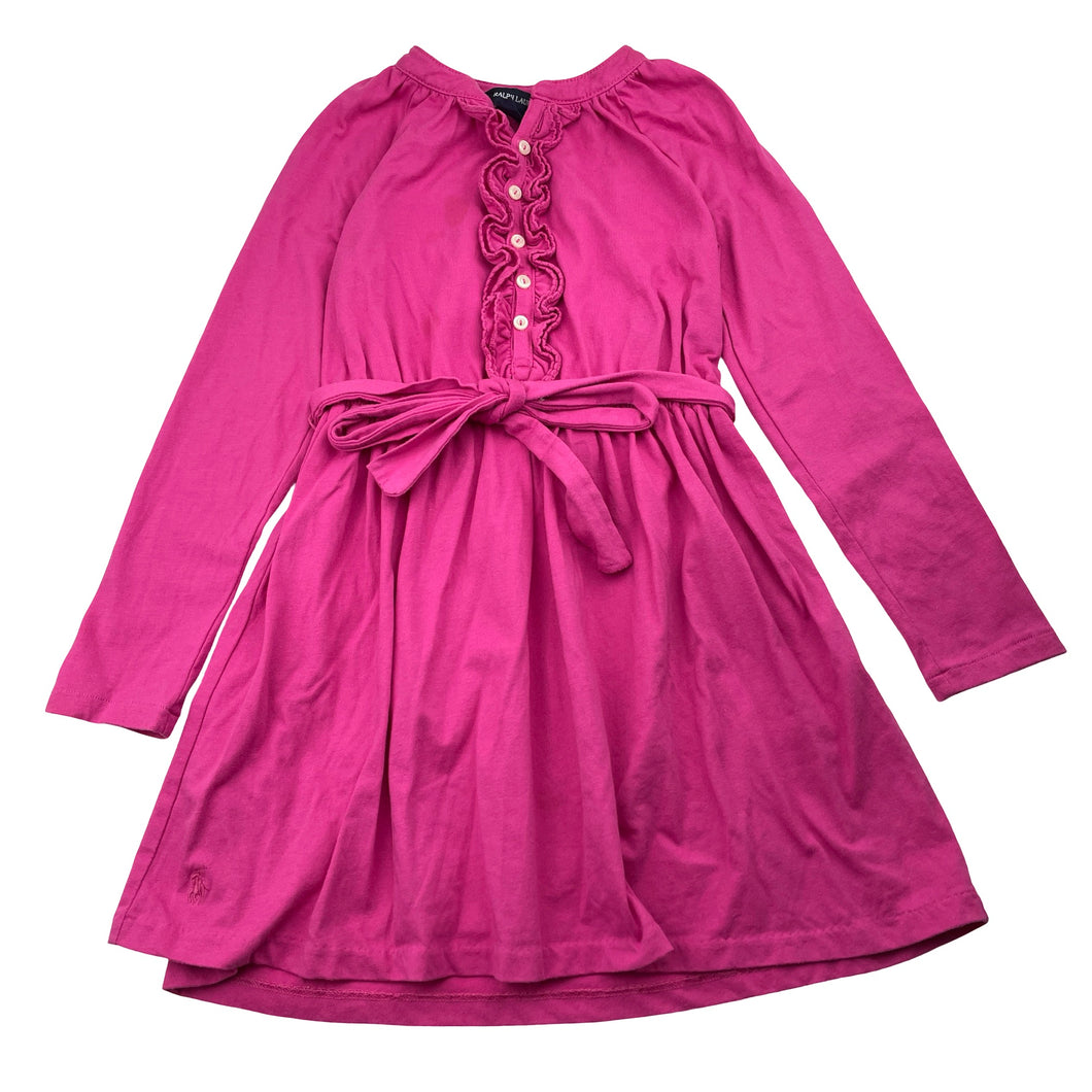 Girls RALPH LAUREN, cotton blend long sleeve dress *marks front & back*, FUC, size 5, L: 55cm