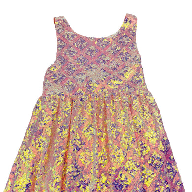 Girls Zara, cotton-lined irridescent sequin party dress, GUC, size 13-14, L: 80cm