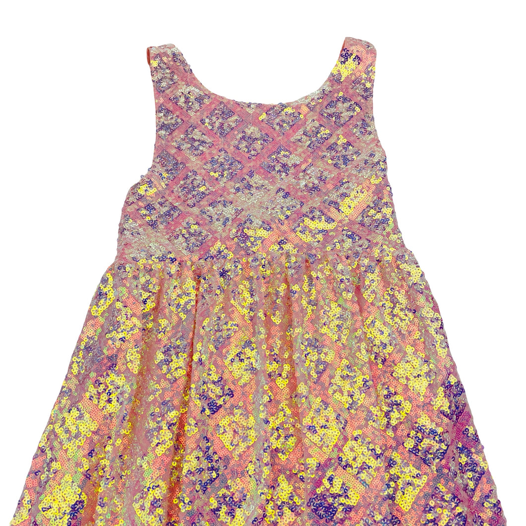Girls Zara, cotton-lined irridescent sequin party dress, GUC, size 13-14, L: 80cm
