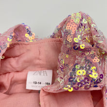 Load image into Gallery viewer, Girls Zara, cotton-lined irridescent sequin party dress, GUC, size 13-14, L: 80cm