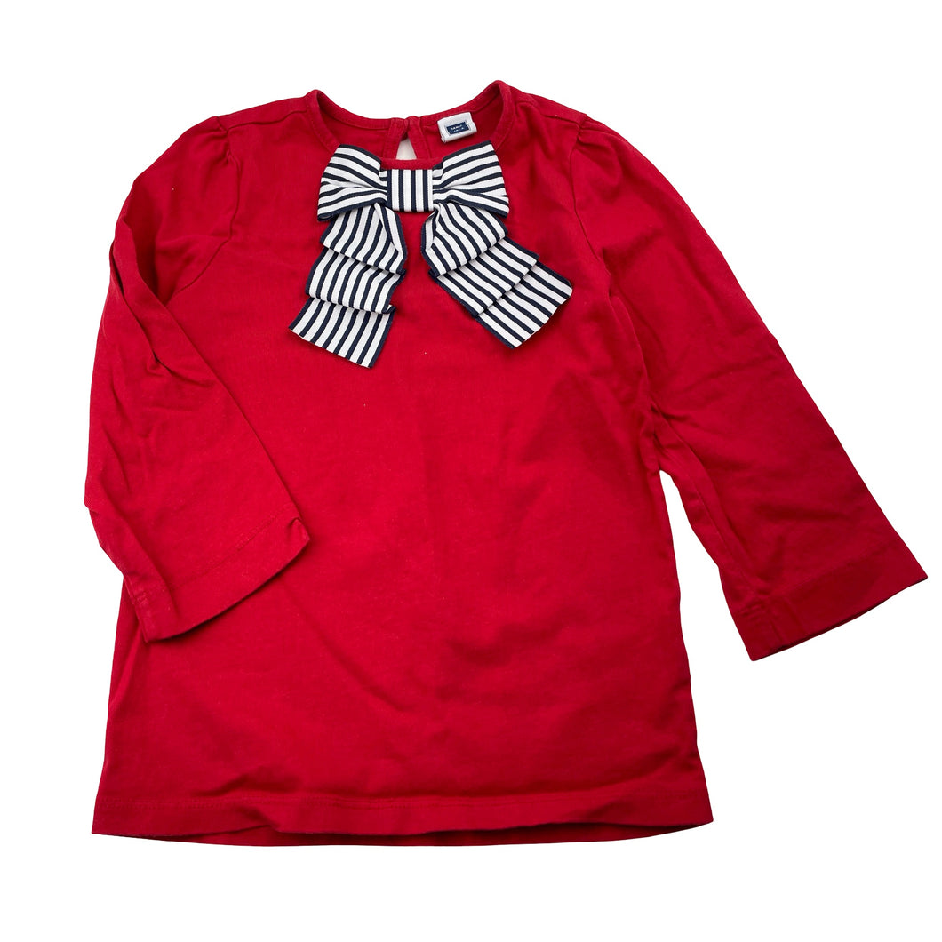 Girls JANIE AND JACK, red cotton top, navy & white bow, GUC, size 6,  