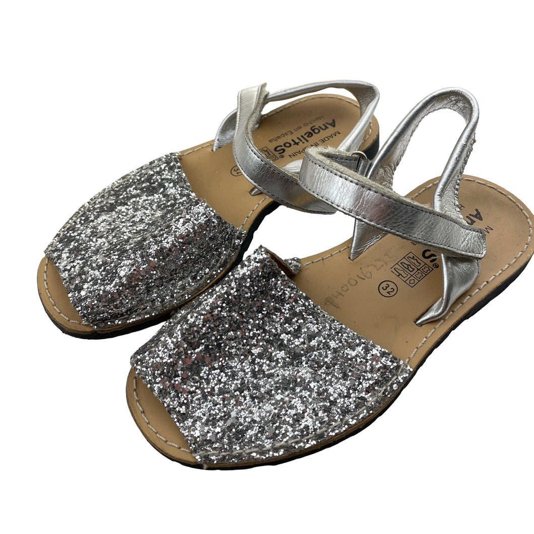 Shoes Angelitos, silver glitter leather sandals, made in Spain, EU 32, GUC, size 13-1,  