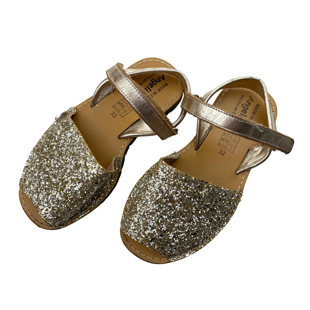 Shoes Angelitos, gold glitter leather sandals, made in Spain, EU 32, GUC, size 13-1,  