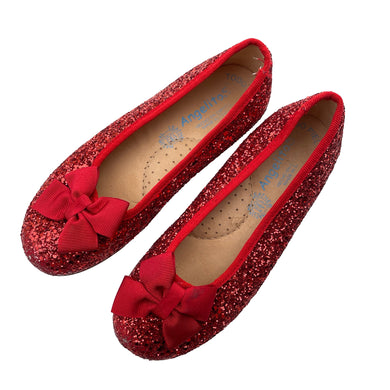 Shoes Angelitos, red glitter leather shoes, made in Spain, EU 32, FUC, size 13-1,  