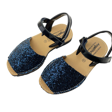 Shoes Angelitos, navy glitter leather sandals, made in Spain, EU 31, NEVER WORN, EUC, size 13,  