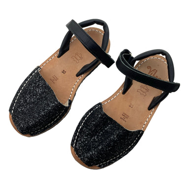 Shoes ViLa Australia, black glitter leather sandals, hand made in Spain, EU 33, NEVER WORN, EUC, size 1.5,  