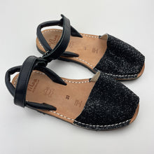Load image into Gallery viewer, Shoes ViLa Australia, black glitter leather sandals, hand made in Spain, EU 33, NEVER WORN, EUC, size 1.5,  