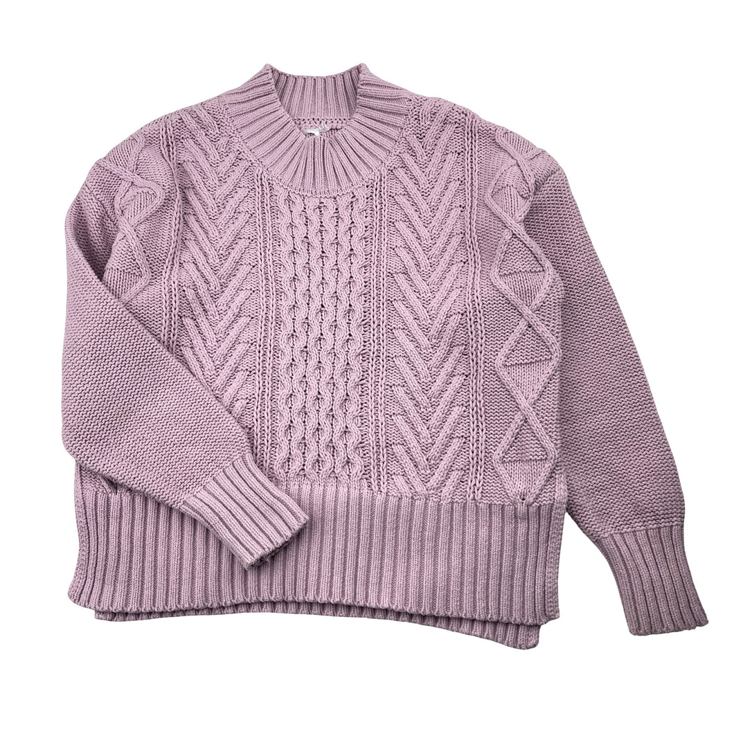 Girls purple, cotton knit sweater / jumper, no labels, armpit-armpit: 37cm, armpit-cuff: 33cm, FUC, size 7-8,  