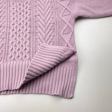 Load image into Gallery viewer, Girls purple, cotton knit sweater / jumper, no labels, armpit-armpit: 37cm, armpit-cuff: 33cm, FUC, size 7-8,  