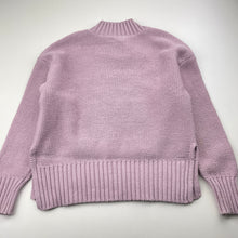 Load image into Gallery viewer, Girls purple, cotton knit sweater / jumper, no labels, armpit-armpit: 37cm, armpit-cuff: 33cm, FUC, size 7-8,  