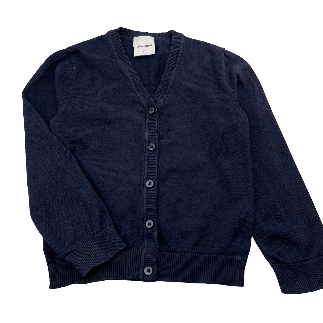 Girls Brilliant Basics, navy cotton school cardigan (wash fade), FUC, size 6,  