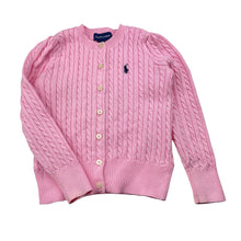 Load image into Gallery viewer, Girls RALPH LAUREN, pink cotton cable knit cardigan (marks on cuffs), FUC, size 5,  