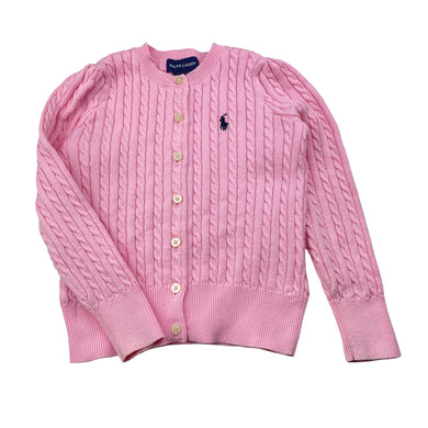 Girls RALPH LAUREN, pink cotton cable knit cardigan (marks on cuffs), FUC, size 5,  
