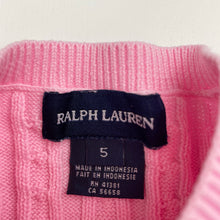 Load image into Gallery viewer, Girls RALPH LAUREN, pink cotton cable knit cardigan (marks on cuffs), FUC, size 5,  